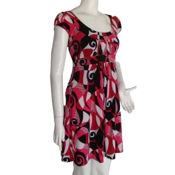B-WEAR TOO! Dress, Jr M, Swirly Polka dot busy pattern, Short sleeves - Picture 3 of 13